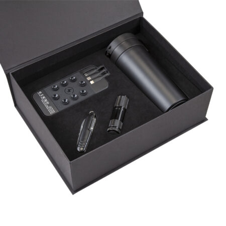 5067 Siyah - Siyah Mug Çakı & Fener & Powerbank & Termos Set