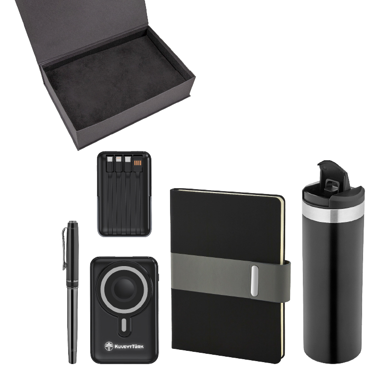 5078 Siyah Kalem & Defter & Powerbank & Termos Set - الصورة 2