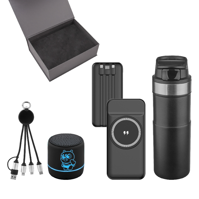 5082 Siyah Powerbank & Kablo & Hoparlör & Termos Set - الصورة 2